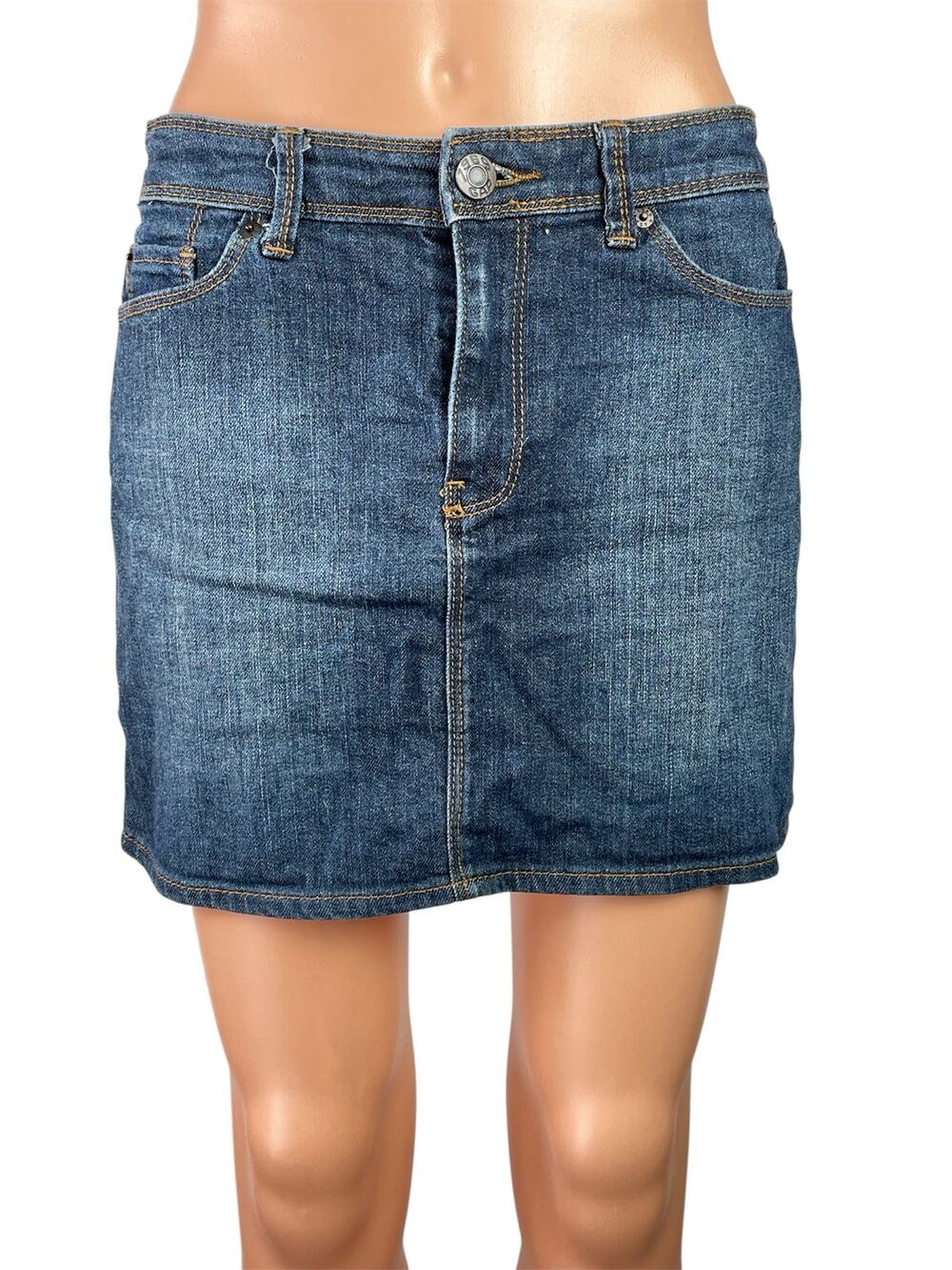Gap Stretch Women's Blue Medium Wash High Waist Straight Denim Jean Skirt 2/26